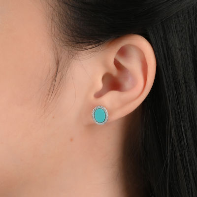 Simulated Turquoise Sterling Silver Stud Earrings