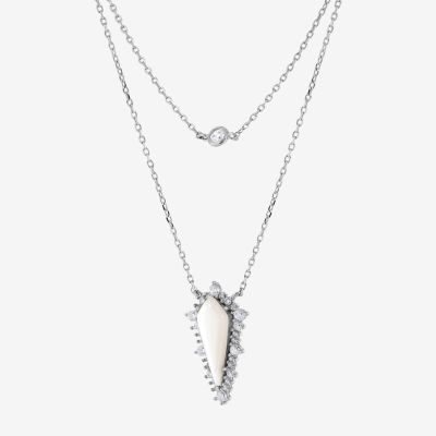 Womens White Mother Of Pearl Sterling Silver Pendant Necklaces