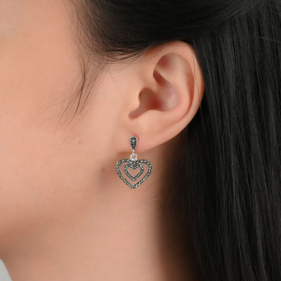 Black Marcasite Sterling Silver Heart Drop Earrings