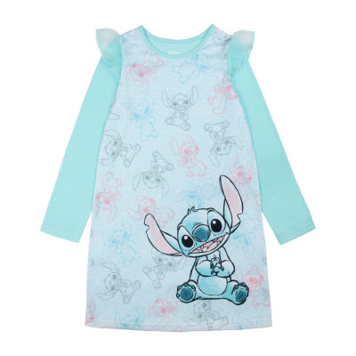 Disney Collection Little & Big Girls Lilo & Stitch Crew Neck Long Sleeve Nightgown
