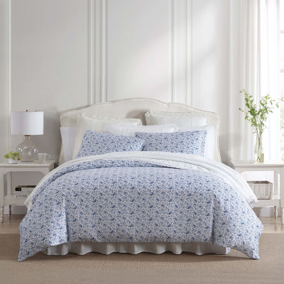 Laura Ashley Wisteria Faux Velour 3 Piece Comforter Set, King