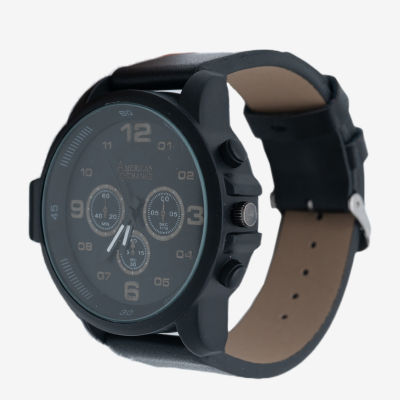 American Exchange Mens Black Leather Strap Watch 8038b-42-G02