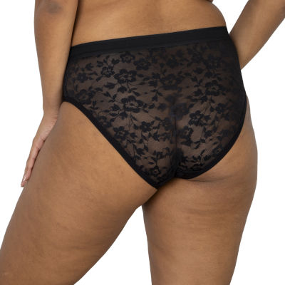 Curvy Couture Women's Plus Size No-show Lace High Cut Thong Panty