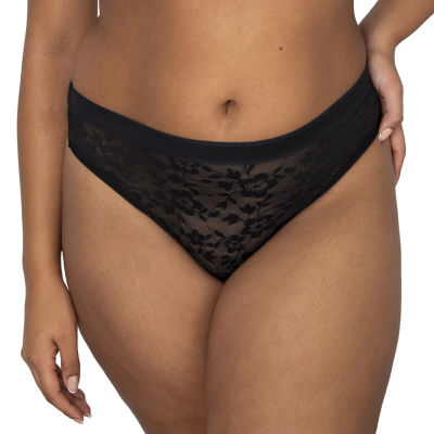 Curvy Couture No Show Lace High Cut Thong Panty - 1377