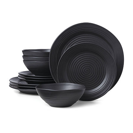 Oneida Ridge Black 12-pc. Stoneware Dinnerware Set, One Size, Black