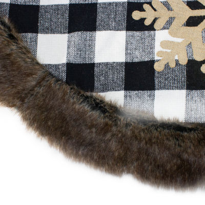 Northlight 48in Black And White Buffalo Plaid With Burlap Snowflake Indoor Tree Skirt