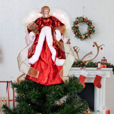 Northlight 14" Red Angel With Lighted Wings Christmas Tree Topper
