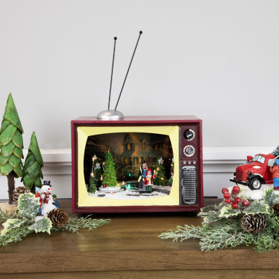 Northlight Led Lighted Animated And Musical Tv Scene Display - 9.25in Plays Music Christmas Tabletop Decor