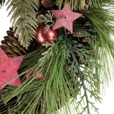 Northlight 14" Real Touch™️ Pine And Pinecone Artificial With Stars Wreath
