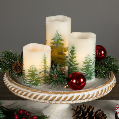 Northlight Led Frosted Pines Flickering Wax Pillar - 6in - Set Of 3 Flameless Candle