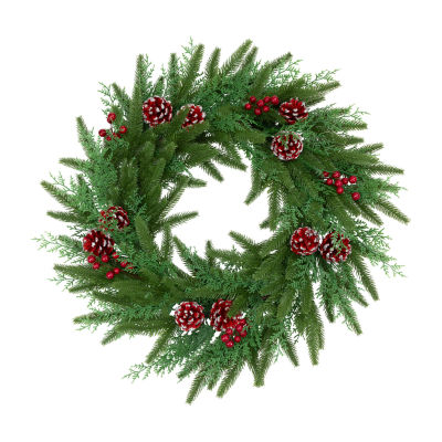 Northlight 24" Wind River Fir With Glittered Pinecones Wreath