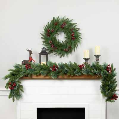 Northlight 24" Wind River Fir With Glittered Pinecones Wreath
