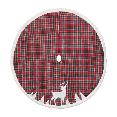 Northlight 48" Red And Black Plaid Reindeer Indoor Tree Skirt