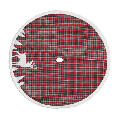 Northlight 48" Red And Black Plaid Reindeer Indoor Tree Skirt