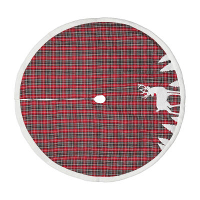 Northlight 48" Red And Black Plaid Reindeer Indoor Tree Skirt
