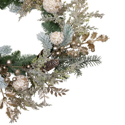 Northlight 24" Glittered Mixed Foliage With Ornaments Artificial Wreath