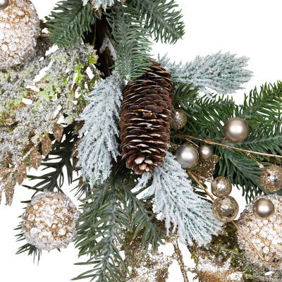 Northlight 24" Glittered Mixed Foliage With Ornaments Artificial Wreath