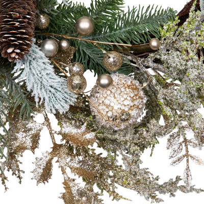Northlight 24" Glittered Mixed Foliage With Ornaments Artificial Wreath