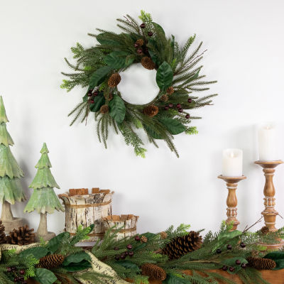 Northlight 20" Mixed Foliage With Berries Artificial Wreath