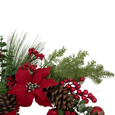 Northlight 22" Berry And Poinsettia Artificial Wreath