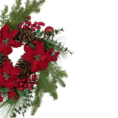 Northlight 22" Berry And Poinsettia Artificial Wreath