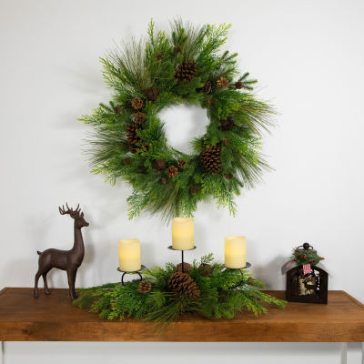 Northlight Real Touch™️ Jingle Bell And Pine Cones Pillar - 30in Candle Holder