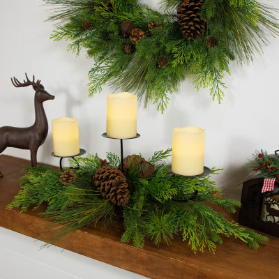 Northlight Real Touch™️ Jingle Bell And Pine Cones Pillar - 30in Candle Holder