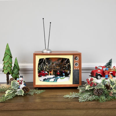 Northlight 9" Led Lighted Animated Musical Tv With Ice Skating Plays Music Christmas Tabletop Decor