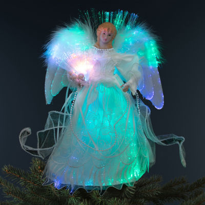 Northlight Fiber Optic Color-Changing Angel With Dove - 12in - White Christmas Tree Topper