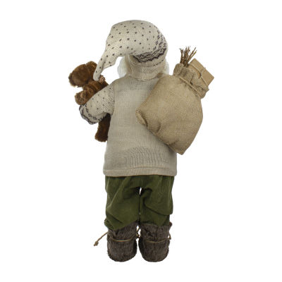 Northlight 2ft Standing Santa With Plush Bear And Lantern Christmas Figurine