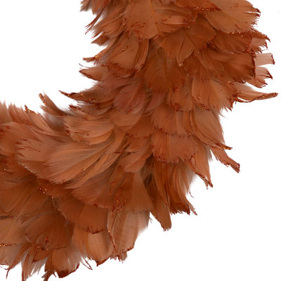 Northlight Two-Tone Feathers - 14.5in - Unlit - Rust Orange Wreath