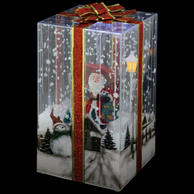 Northlight 12" Musical Santa Lighted Snowing Gift Box With Ribbon Christmas Snow Globe
