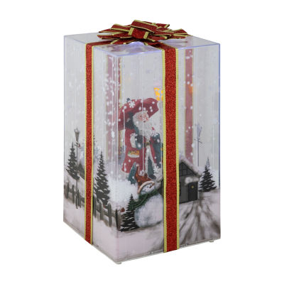 Northlight 12" Musical Santa Lighted Snowing Gift Box With Ribbon Christmas Snow Globe