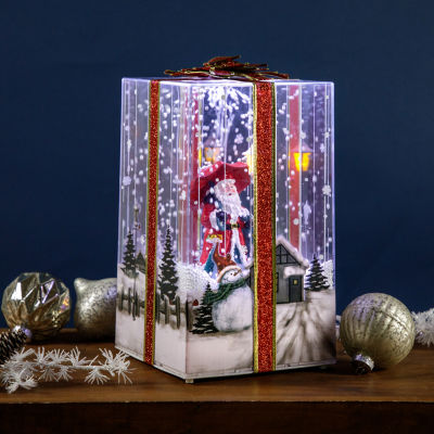 Northlight 12" Musical Santa Lighted Snowing Gift Box With Ribbon Christmas Snow Globe