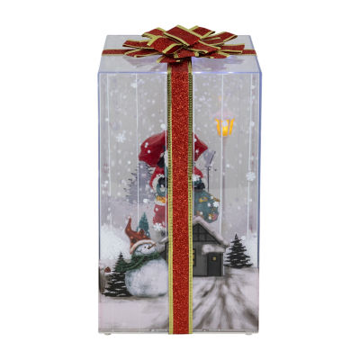 Northlight 12" Musical Santa Lighted Snowing Gift Box With Ribbon Christmas Snow Globe