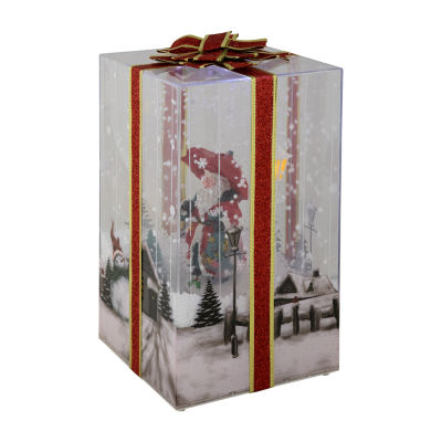 Northlight 12" Musical Santa Lighted Snowing Gift Box With Ribbon Christmas Snow Globe