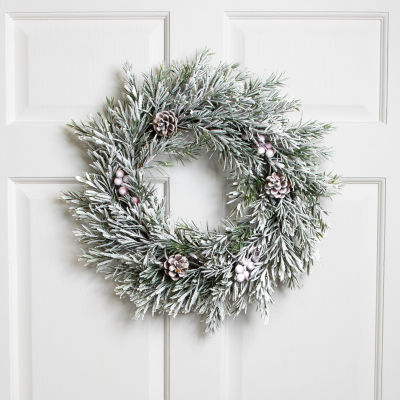 Northlight 20" Pine Cones And Berries Flocked Rosemary Wreath