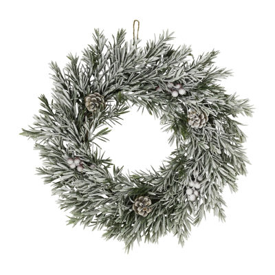 Northlight 20" Pine Cones And Berries Flocked Rosemary Wreath