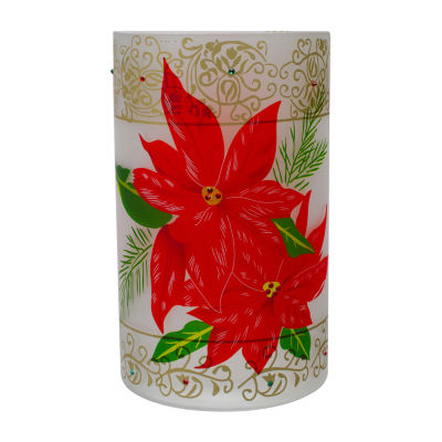 Northlight 10" Hand Painted Poinsettias And Gold Flameless Glass Candle Holder