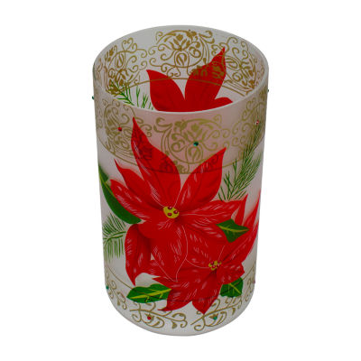 Northlight 10" Hand Painted Poinsettias And Gold Flameless Glass Candle Holder