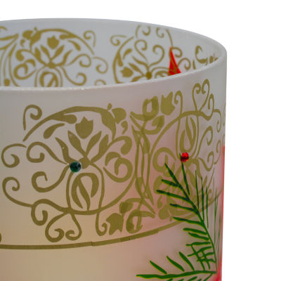 Northlight 10" Hand Painted Poinsettias And Gold Flameless Glass Candle Holder