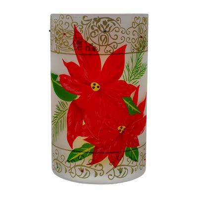 Northlight 10" Hand Painted Poinsettias And Gold Flameless Glass Candle Holder