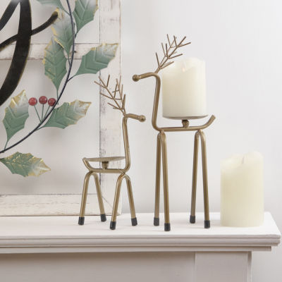 Northlight 13" Large Bronze Reindeer Pillar Candle Holder