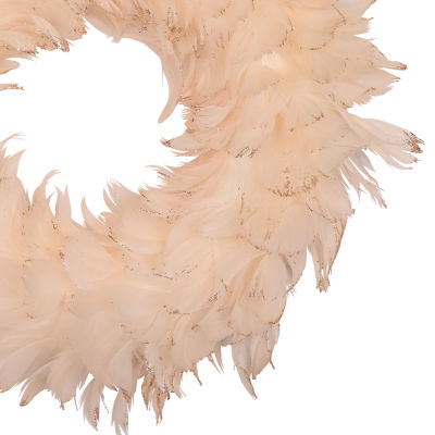 Northlight Glittered Feathers - 14.5in - Unlit - Peach Wreath