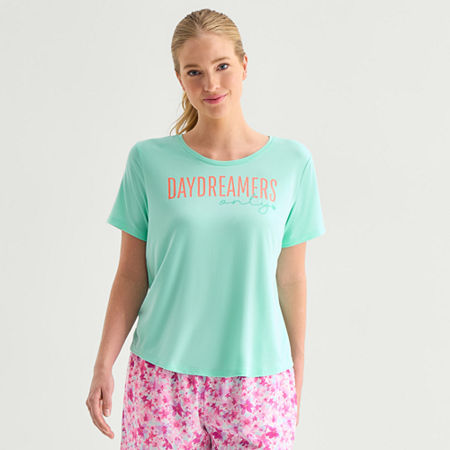 Sleep Chic Womens Crew Neck Short Sleeve Pajama Top In Blue