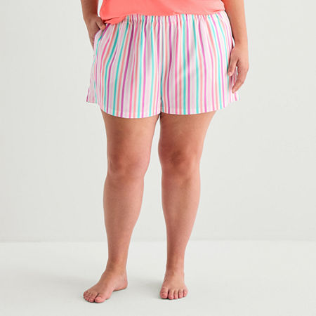 Sleep Chic Womens Poplin Plus Pajama Shorts In Multi