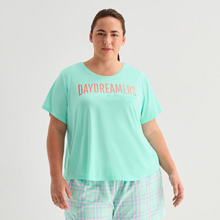 Sleep Chic Womens Crew Neck Short Sleeve Plus Pajama Top In Animal Print