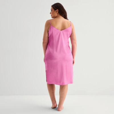 Ambrielle Womens Satin V Neck Sleeveless Plus Nightgown
