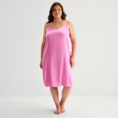 Ambrielle Womens Satin V Neck Sleeveless Plus Nightgown