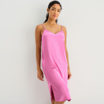 Ambrielle Womens Satin V Neck Sleeveless Nightgown
